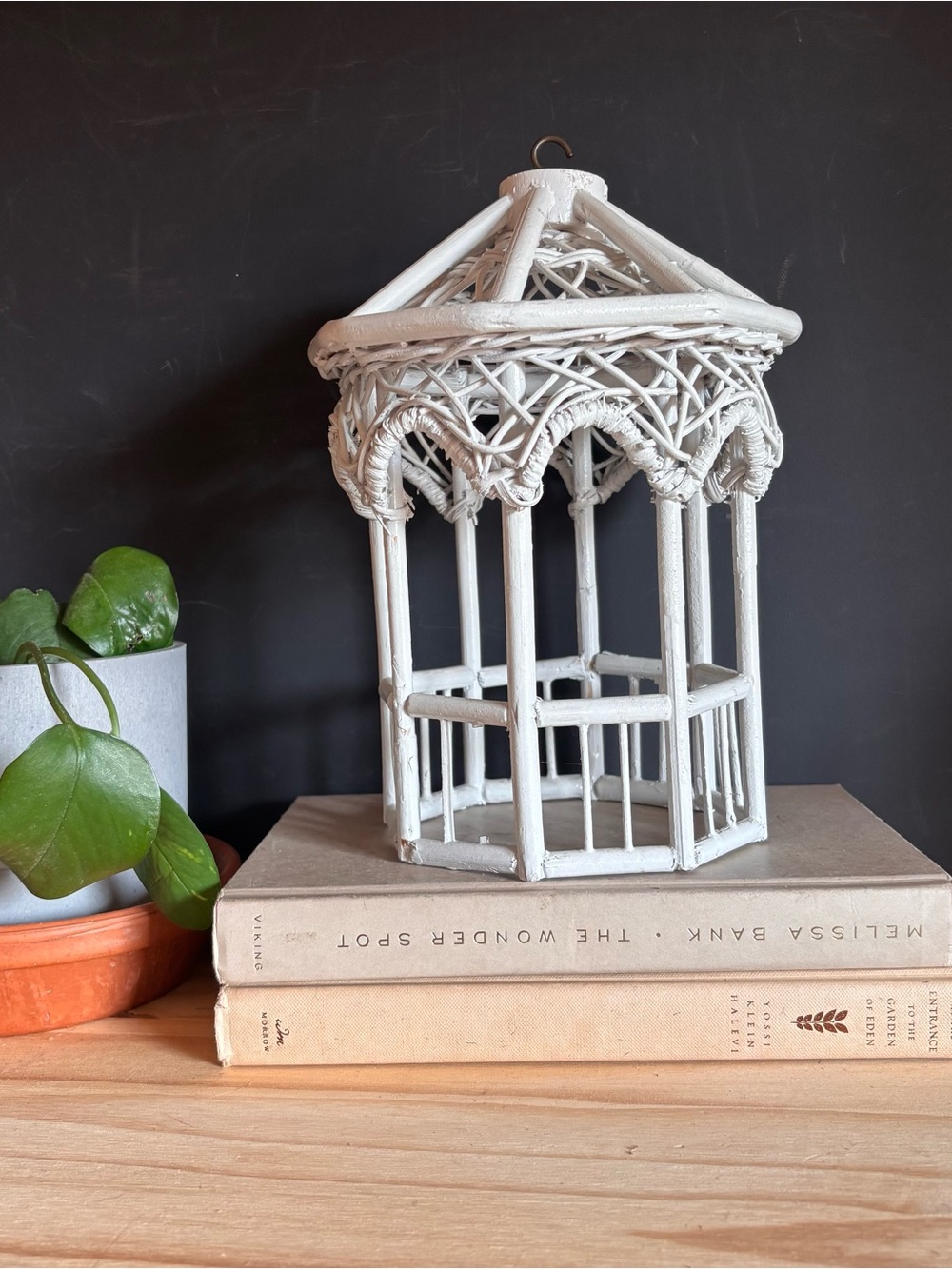 Vintage White Wicker Lantern Home Accent